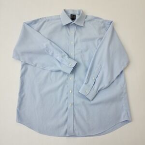 Jos A Bank Travelers Collection Dress Shirt Mens 17.5 34 Blue Micro Stripe